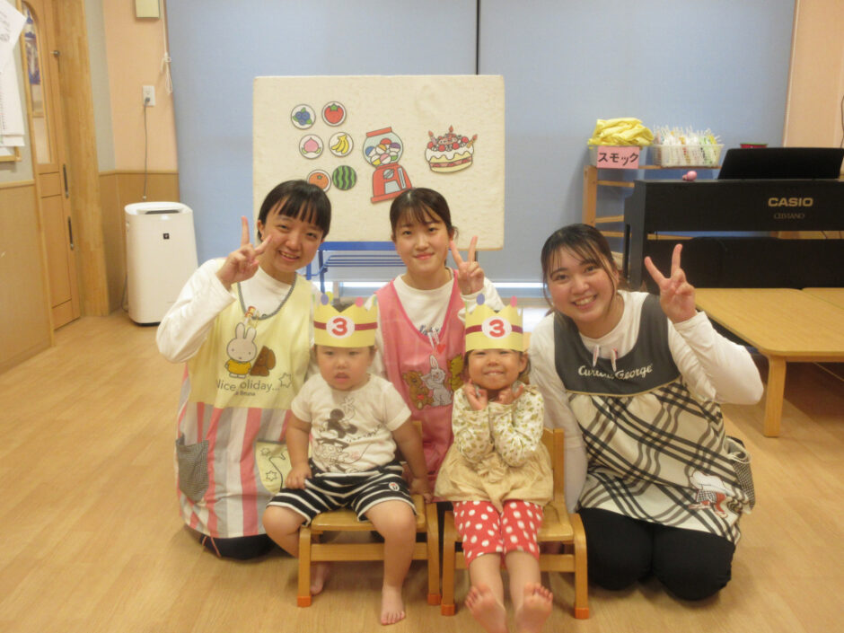6月お誕生会 保育園部さんは２名のお友達です。３歳おめでとう～(^o^)