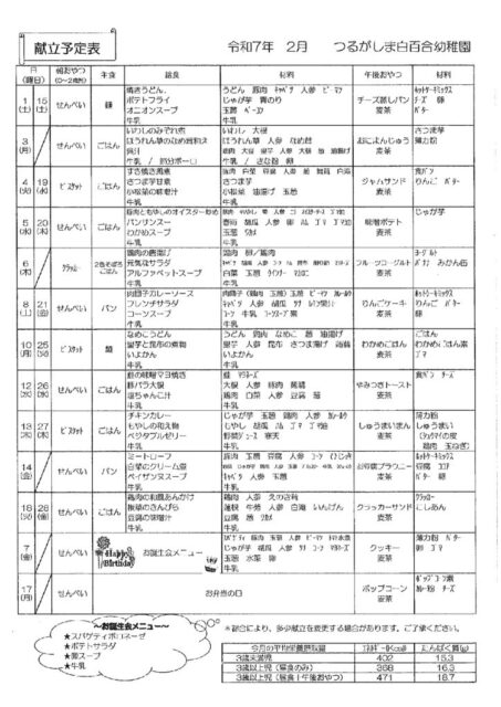 2月の献立表