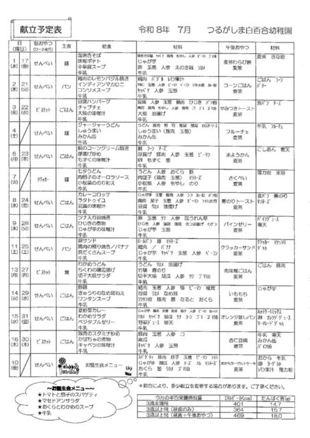 献立表